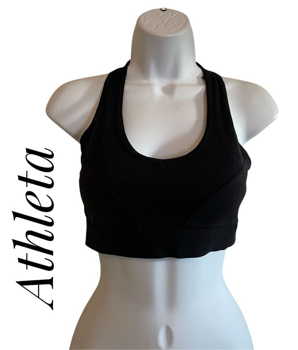 Athleta 34B/C Sports Bra Black High Neck Racer Back